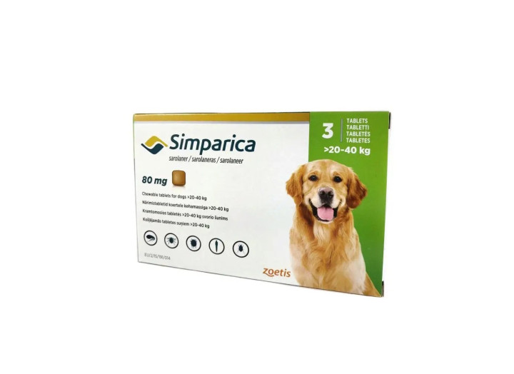 Сімпарика від бліх та кліщів для собак 80 мг від 20 до 40 кг (1таб)