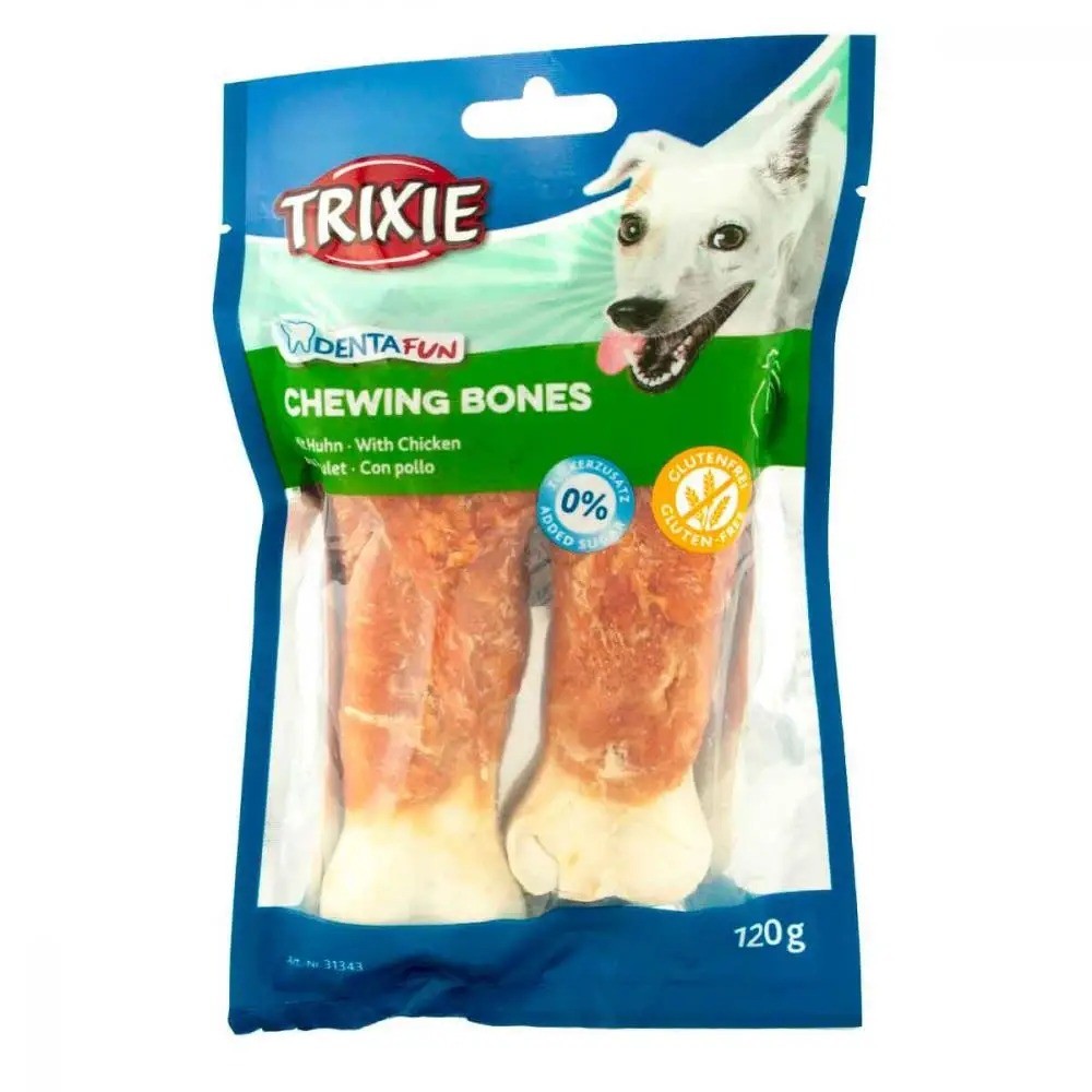 Ласощі для собак Trixie Кістка для чищення зубів Denta Fun з куркою, 11 см, 2 шт., 120 г (31343)