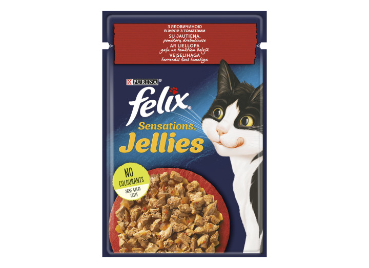 Влажный корм для кошек Felix Sensations, с говядиной и томатами, 26*85 г