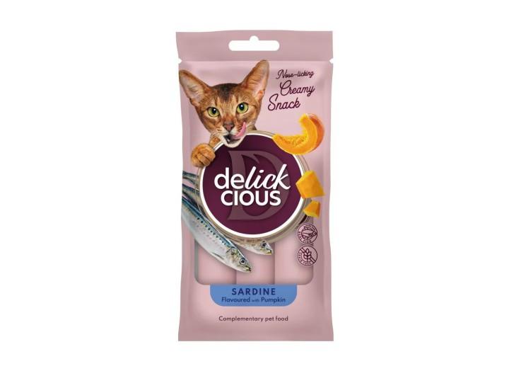 Ласощі Delickcious (Делішес) Creamy Snacks Sardine Pampkin для котів з сардиним та гарбузом 4шт.*15г Ласощі Delickcious (Делішес) Creamy Snacks Sardine Pampkin для котів з сардиним та гарбузом 4шт.*15г