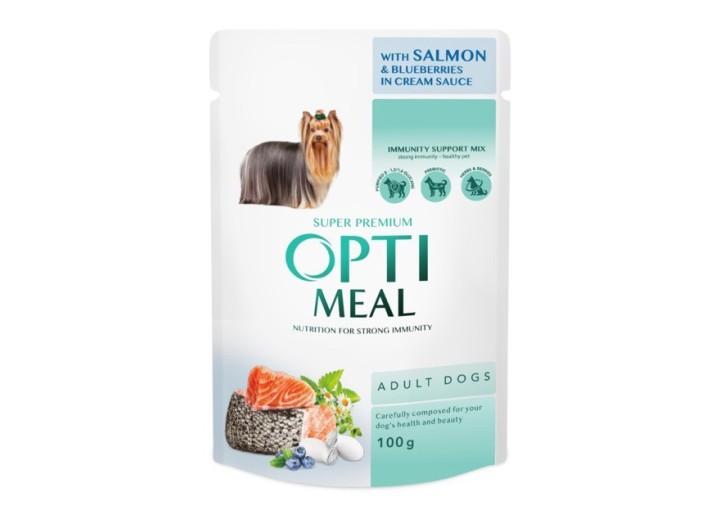 Optimeal Adult Dogs Salmon & Blueberries in cream sauce для собак с лососем 12x100г Optimeal Adult Dogs Salmon & Blueberries in cream sauce для собак с лососем 12x100г