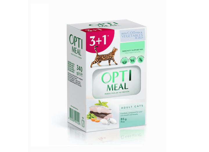 Optimeal Cod Fish Vegetablе для кішок з тріскою набір (3+1) 340 г Optimeal Cod Fish Vegetablе для кішок з тріскою набір (3+1) 340 г