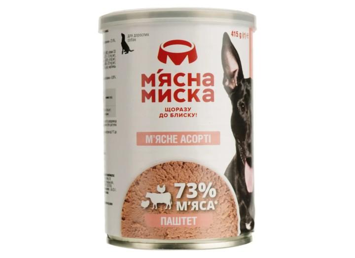 Влажный корм для собак Мясная миска паштет мясное ассорти 415 г Влажный корм для собак Мясная миска паштет мясное ассорти 415 г
