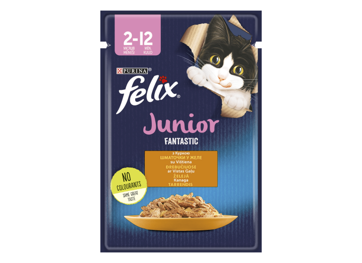 Влажный корм для котят Felix Fantastic Junior, с курицей, 26*85 г
