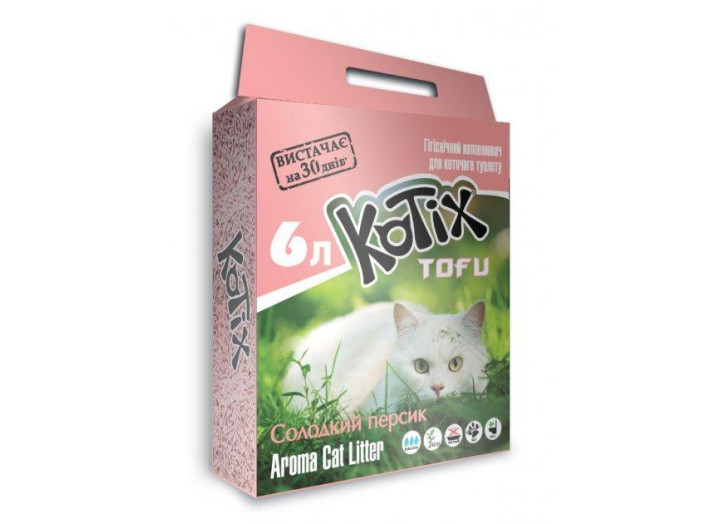 Наповнювач соєвий Kotix Тофу для котячого туалету персик 6 л/2.6 кг