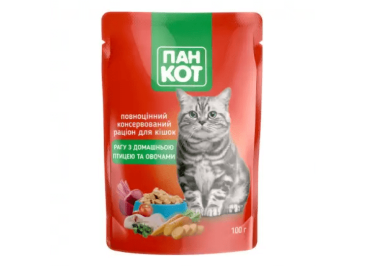 Пан Кот пауч для кошек рагу с домашней птицей и овощами 24х100 г Пан Кот пауч для кошек рагу с домашней птицей и овощами 24х100 г
