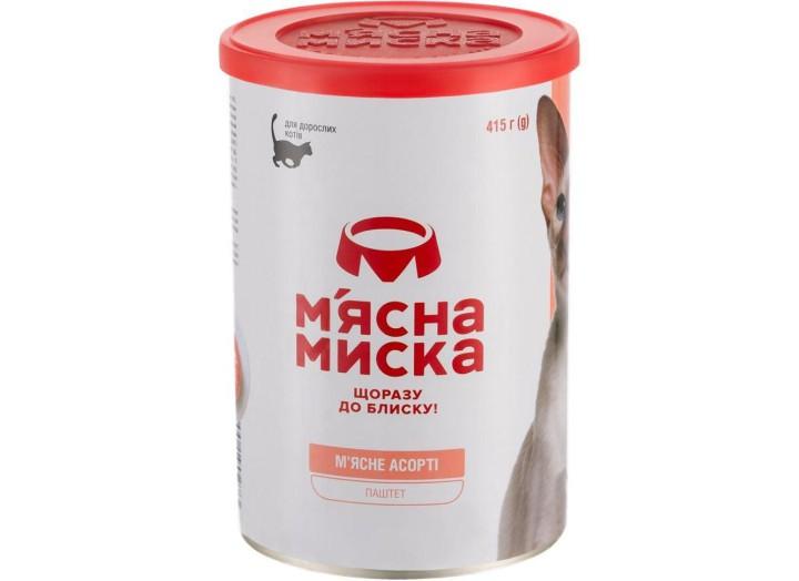Вологий корм для кішок М'ясна Миска паштет м'ясне асорті 415 г Вологий корм для кішок М'ясна Миска паштет м'ясне асорті 415 г