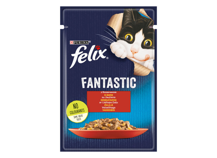 Влажный корм для кошек Felix Fantastic, с говядиной, 26*85 г
