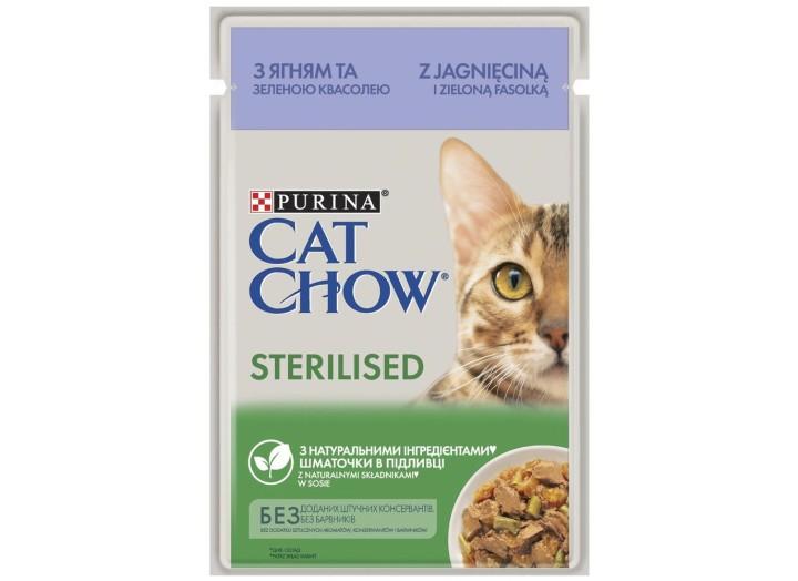 Влажный корм для стерилизованных кошек Cat Chow Sterilised с ягненком и зеленой фасолью 26х85 г Влажный корм для стерилизованных кошек Cat Chow Sterilised с ягненком и зеленой фасолью 26х85 г