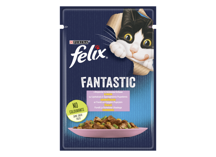 Влажный корм для кошек Felix Fantastic, с форелью и зелеными бобами, 26*85 г