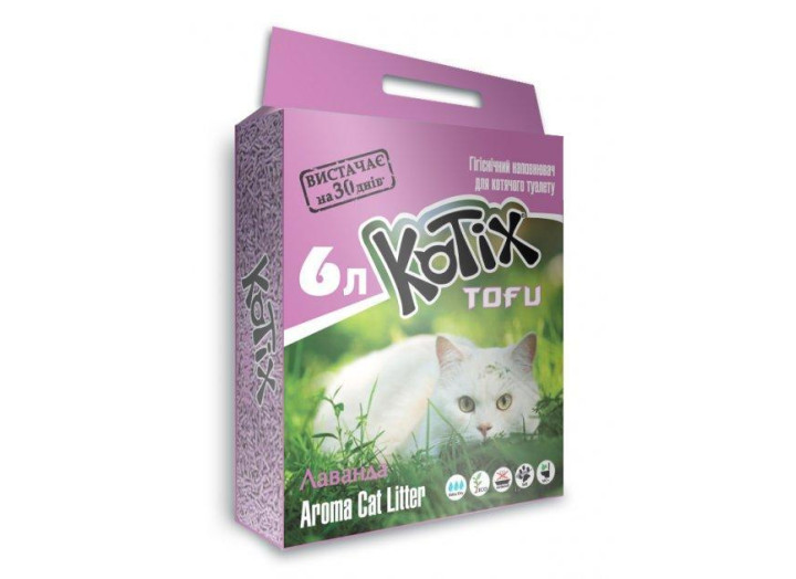 Наповнювач соєвий Kotix Тофу для котячого туалету лаванда 6 л/2.6 кг