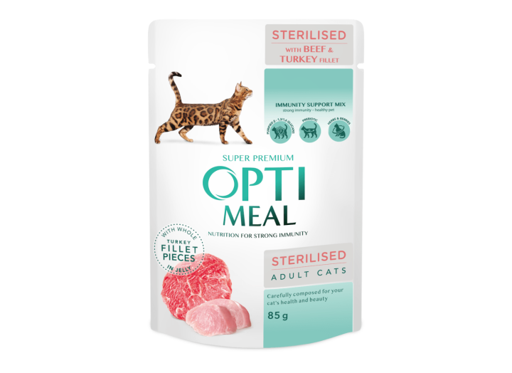 Optimeal Sterilised Beef Turkey с говядиной в желе для стерилизованных кошек 12х85 г Optimeal Sterilised Beef Turkey с говядиной в желе для стерилизованных кошек 12х85 г