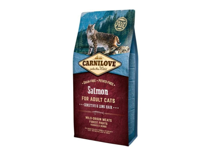 Carnilove Salmon Sensitive Long Hair для котів з лососем 6 кг